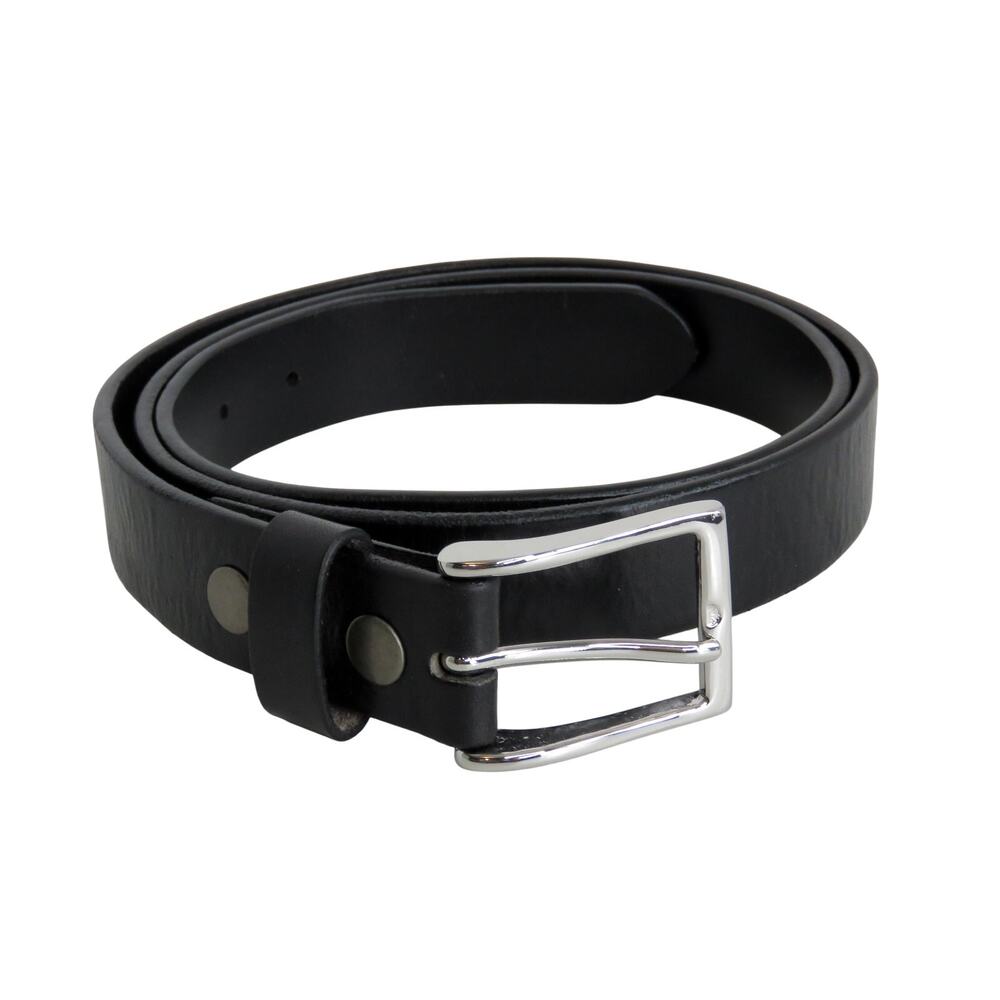 Belts.com Black Leather Belt Silver Rectangle Brass Buckle Size 40 Men's Clasic